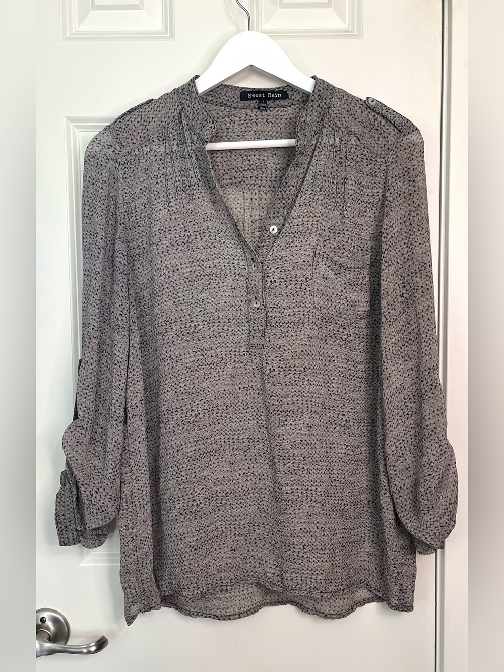 Sweet Rain Roll Tab Blouse